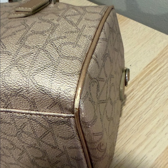 Calvin Klein Metallic Taupe Leather Satchel with Shoulder Strap/ Excellent - Picture 9 of 16